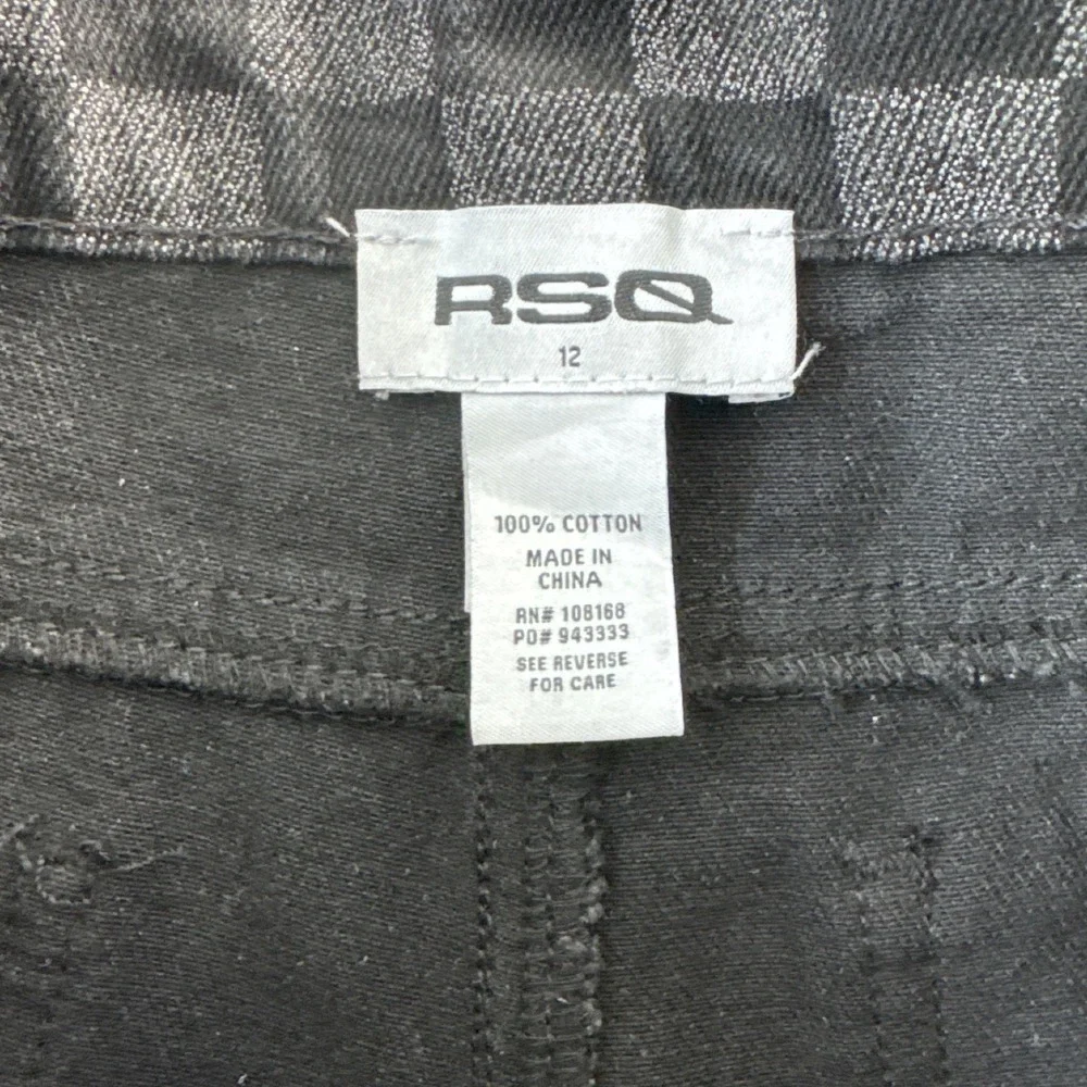 RSQ Kids Checkerboard Print Straight Leg Jeans Size 12 Black‎ Grey Cotton